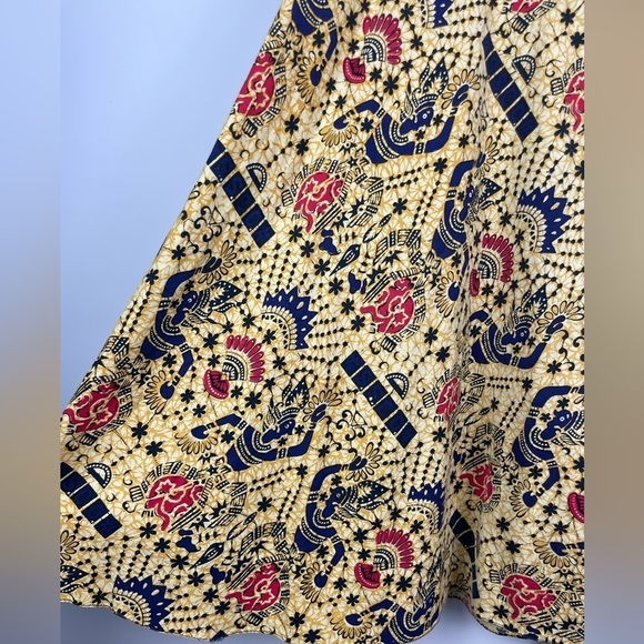 Vintage 100% Cotton Yellow African Egyptian Traditional Printed Wrap Skirt - Picture 6 of 8